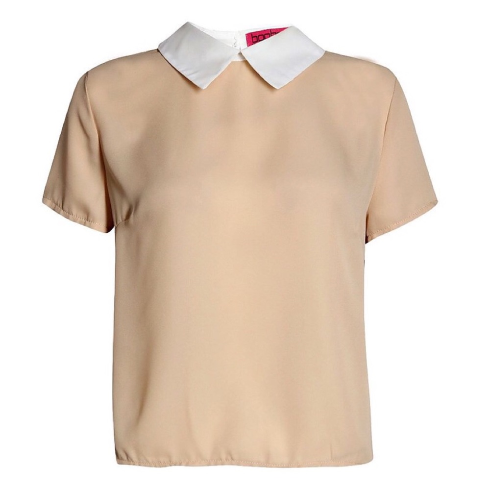 Contrast collar nude blouse
